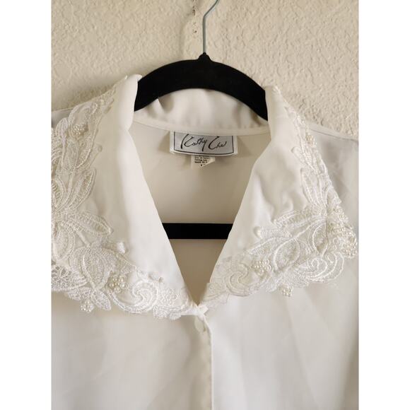Vintage Kathy Che White Beaded Blouse-12 - Picture 5 of 8